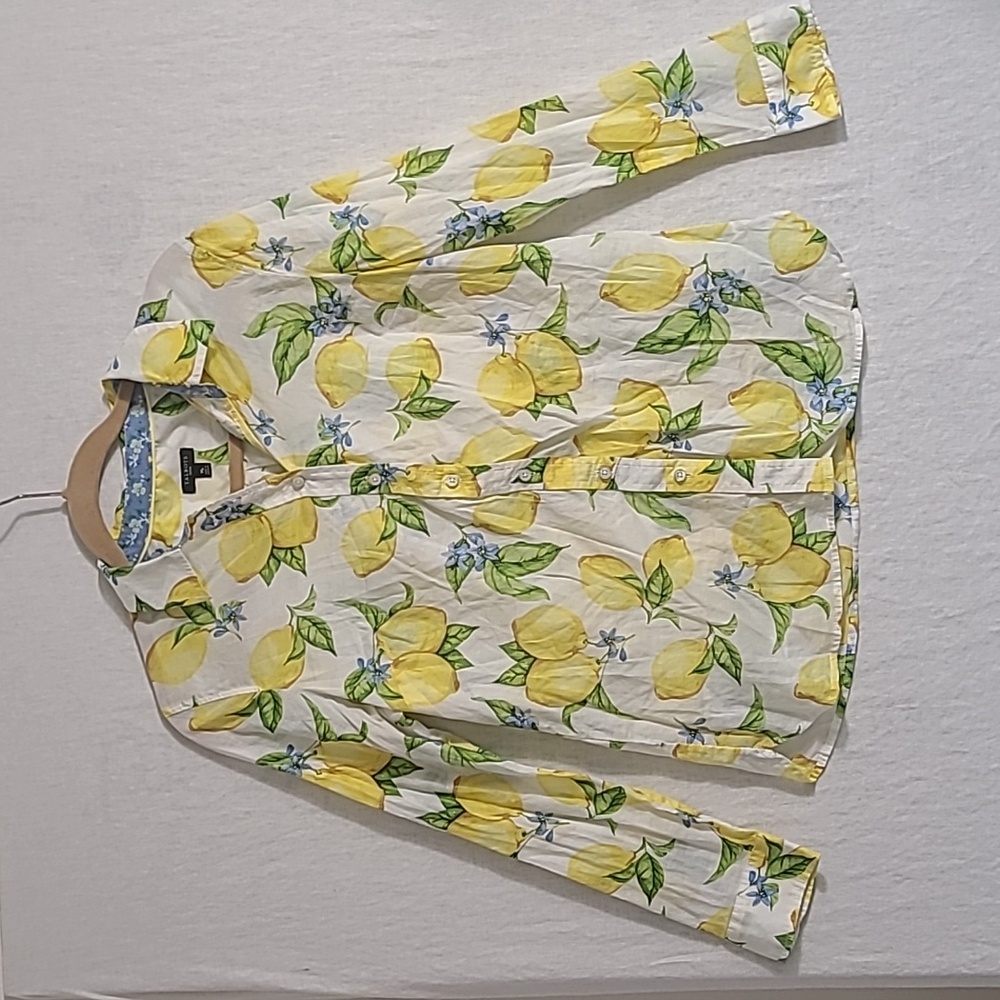 Talbots Cotton Lemon Blossom Print Button Down Top Size Medium Petite - Picture 2 of 7